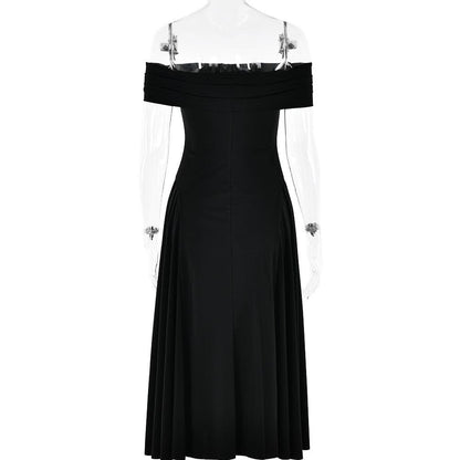 Off shoulder ruched solid backless midi dress