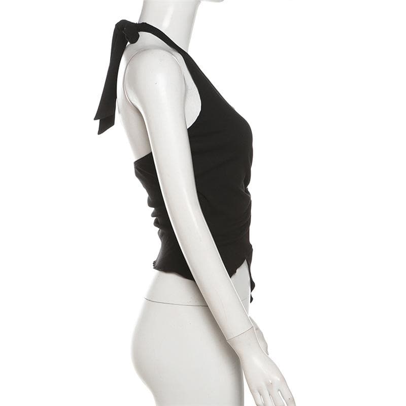 Halter buckle ruffle irregular ruched top