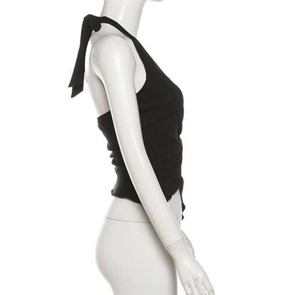 Halter buckle ruffle irregular ruched top