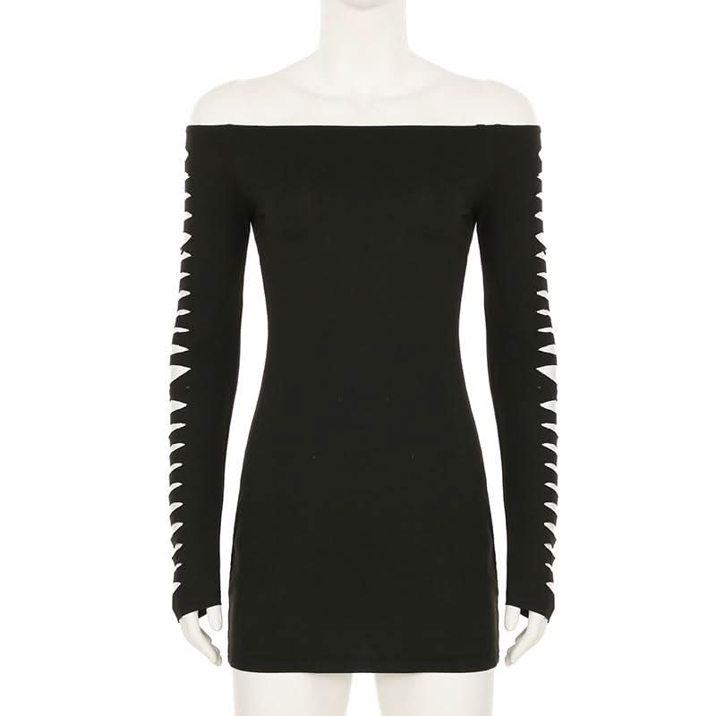 Off shoulder long sleeve hollow out cut out mini dress