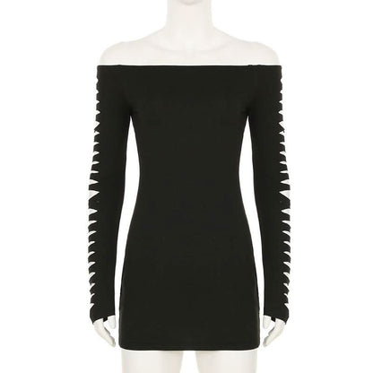 Off shoulder long sleeve hollow out cut out mini dress