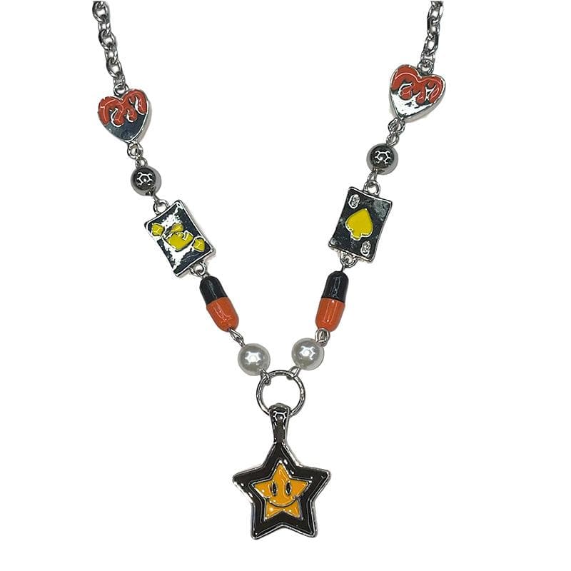 Star pendant chain faux pearl necklace