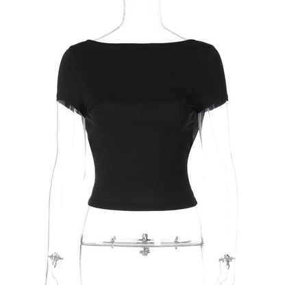 Short sleeve round neck solid backless top