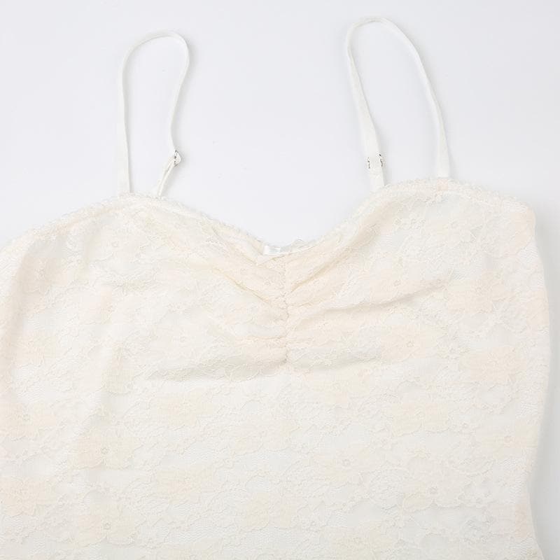 Ruched bowknot lace patchwork solid backless cami top