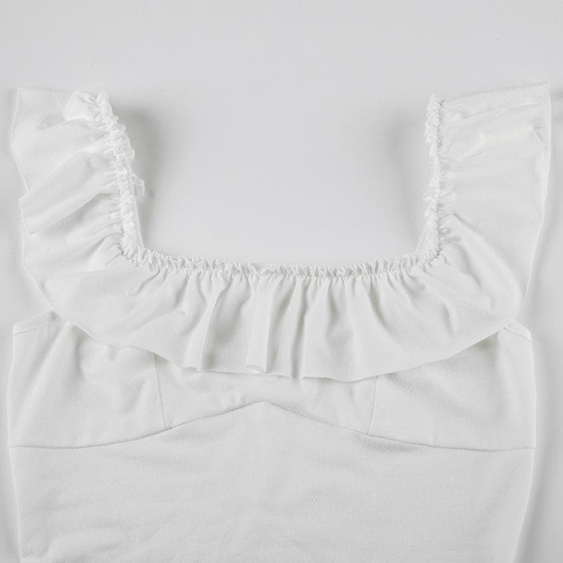 U neck ruffle solid backless cami top