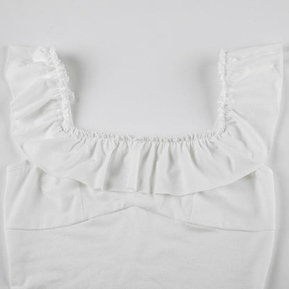 U neck ruffle solid backless cami top