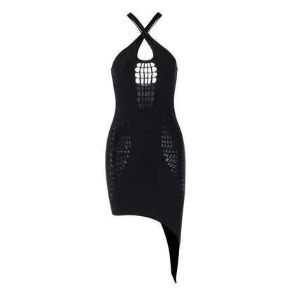 Halter Cross Front Ladder Cutout Irregular Hem Bodycon Mini Dress