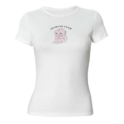 Crewneck short sleeve doll pattern contrast top