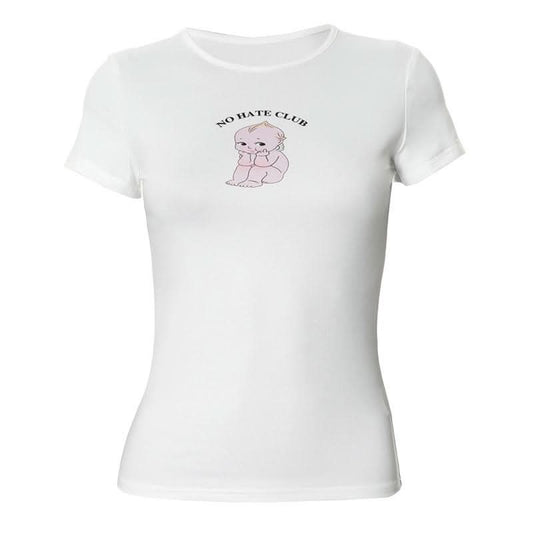 Crewneck short sleeve doll pattern contrast top