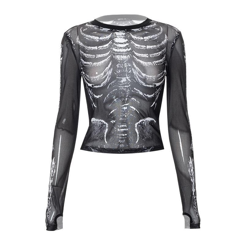 Sheer mesh contrast print see through gloves long sleeve top