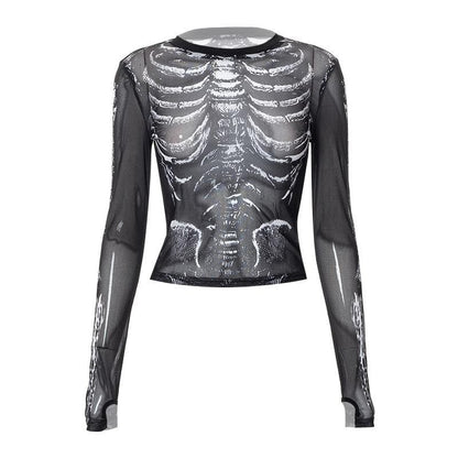 Sheer mesh contrast print see through gloves long sleeve top
