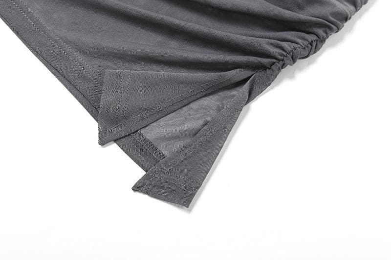 One shoulder mesh ruched slit irregular top