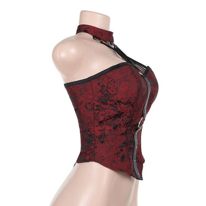 Halter o ring lace up backless top