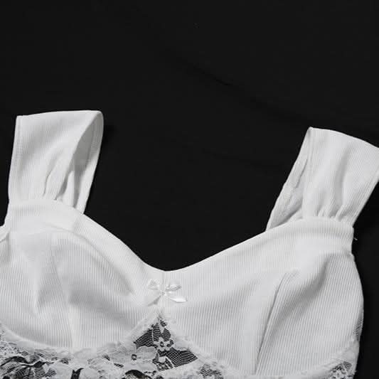 V neck ruched lace bowknot letter pattern backless top