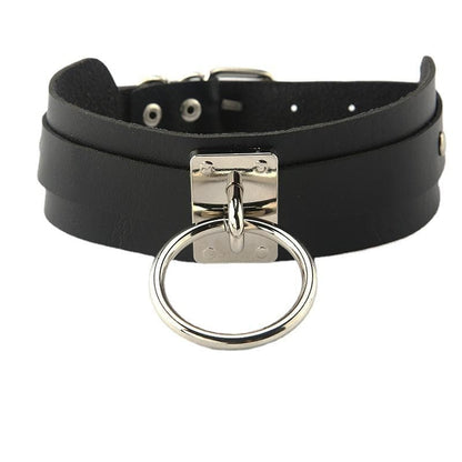 O ring PU leather adjustable choker necklace