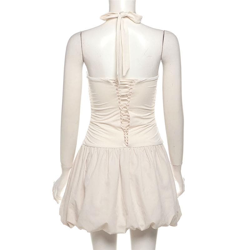 Halter cross front lace up mini dress