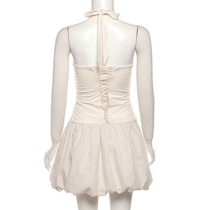 Halter cross front lace up mini dress