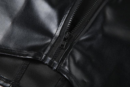 Halter PU leather buckle zip-up stitch solid top