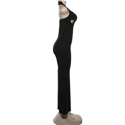 Halter hollow out backless high slit cut out maxi dress-final-sale