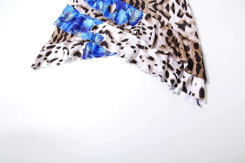 Halter leopard print ruffle backless mini dress