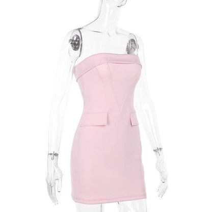 Pink corset backless tube mini dress
