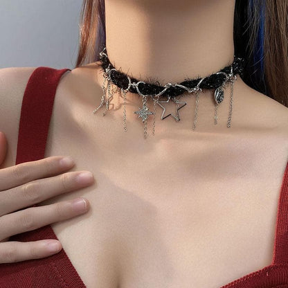 Tassels o ring star pendant choker necklace