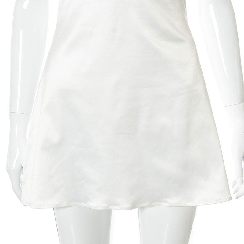 Lace hem satin ruched hollow out backless cami cut out mini dress