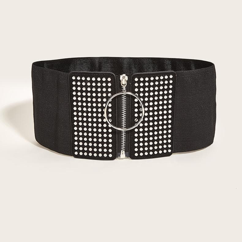 O ring zip-up black patchwork corset