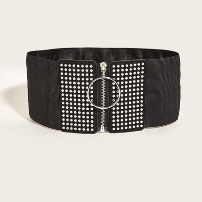 O ring zip-up black patchwork corset