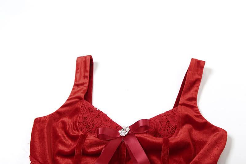 Gloves bowknot lace velvet patchwork cami top-final-sale