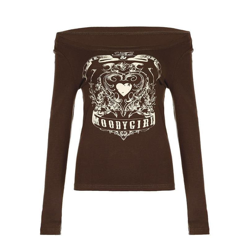 Abstract off shoulder contrast long sleeve top