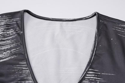 Slit long sleeve contrast o ring u neck maxi dress-final-sale