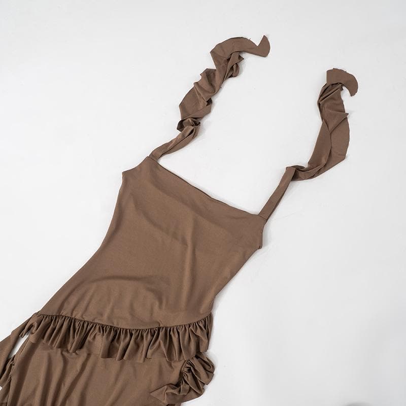 Square neck ruffle high slit cami maxi dress