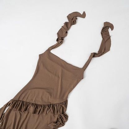 Square neck ruffle high slit cami maxi dress