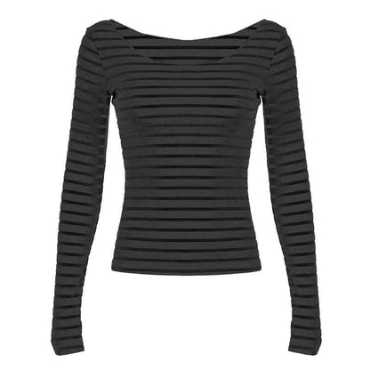 Long sleeve off shoulder striped top