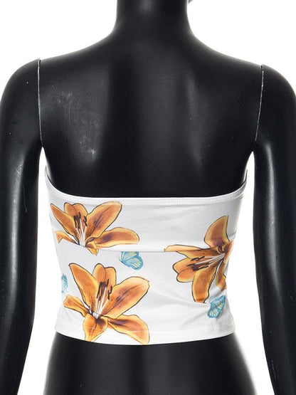 Flower print backless tube top