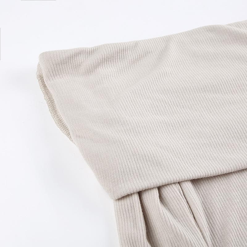 Ribbed off shoulder solid long sleeve stitch top