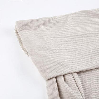 Ribbed off shoulder solid long sleeve stitch top