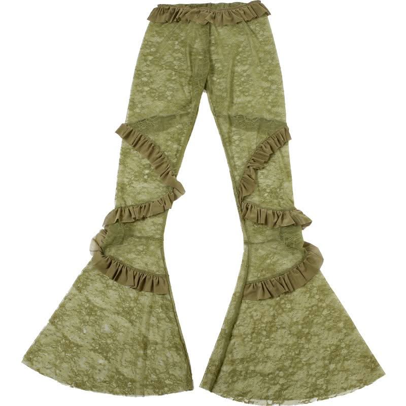 Lace see through ruffle patchwork pant