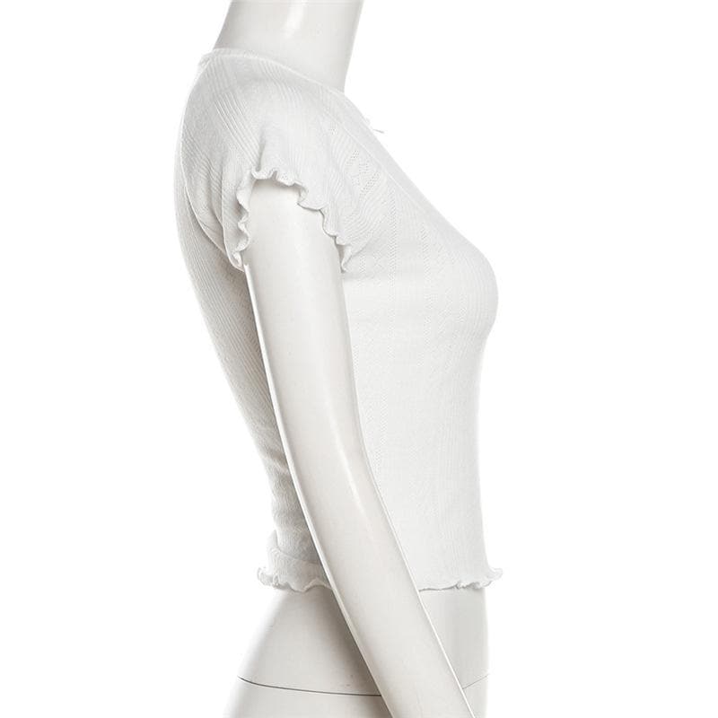 Short sleeve textured bowknot ruffle top