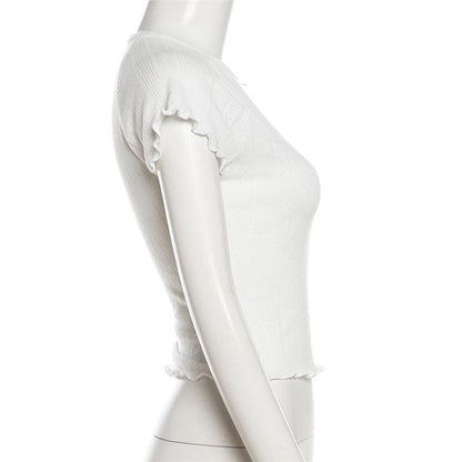 Short sleeve textured bowknot ruffle top
