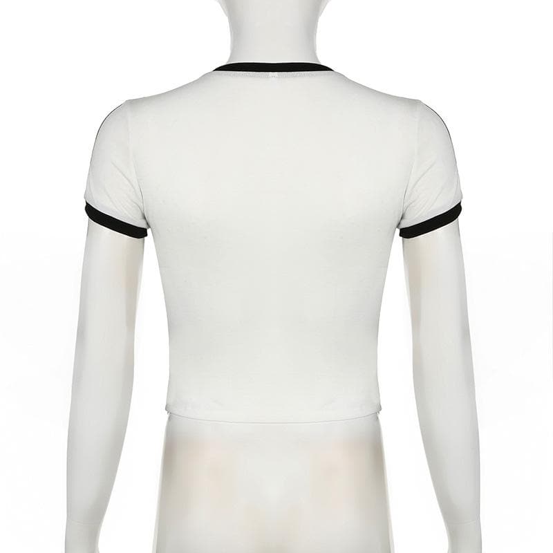 Short sleeve bowknot embroidery stitch top