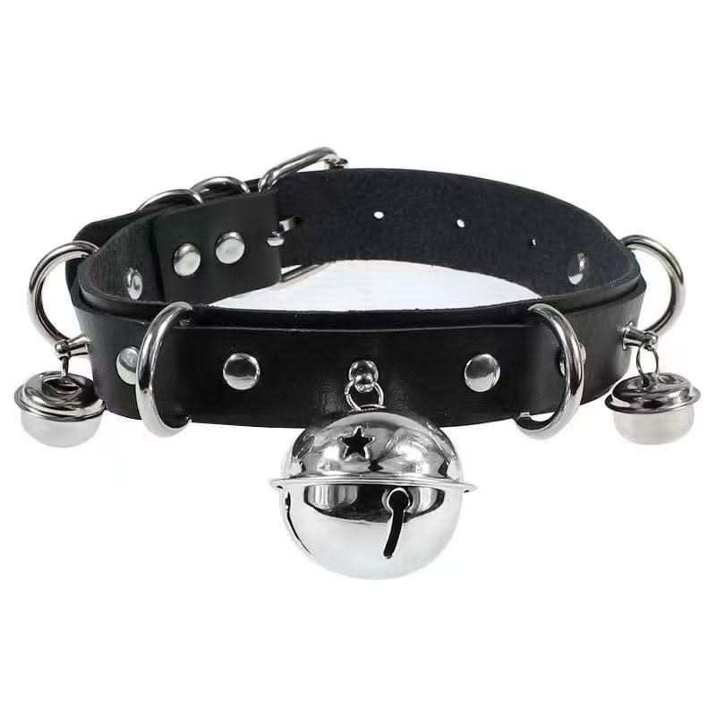 PU leather rivet o ring metal chain necklace