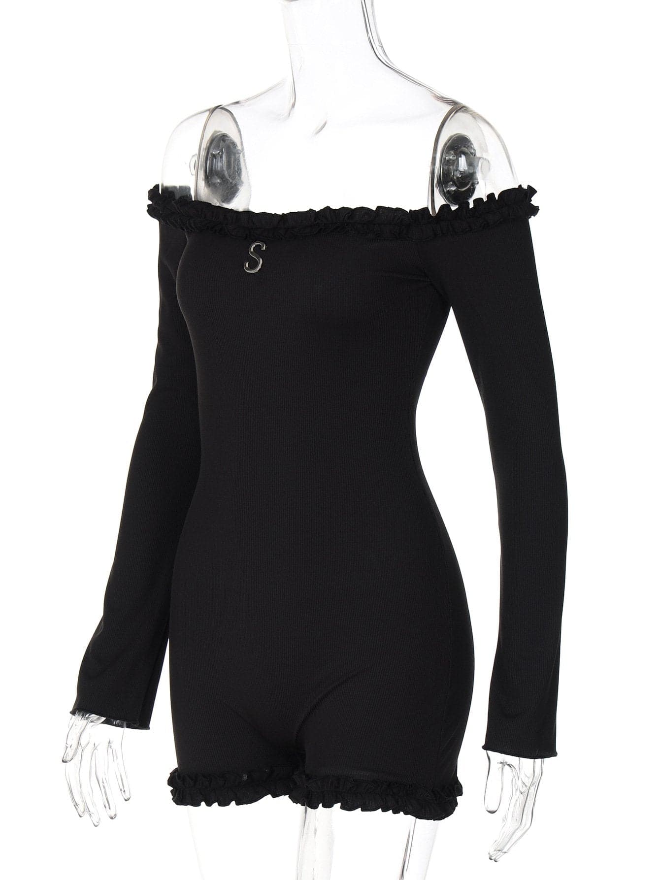 Long sleeve off shoulder ribbed romper