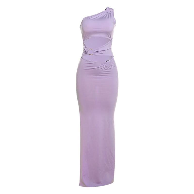 One shoulder o ring hollow out slit cut out maxi dress
