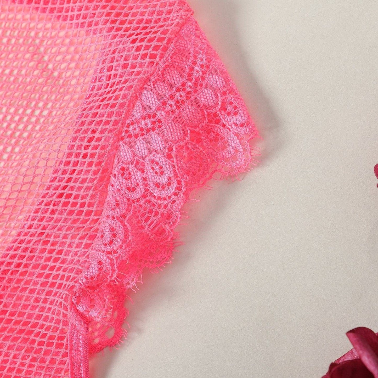 Halter butterfly pattern fishnet lace bodysuit