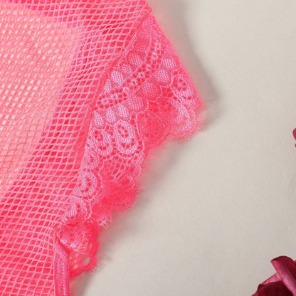 Halter butterfly pattern fishnet lace bodysuit