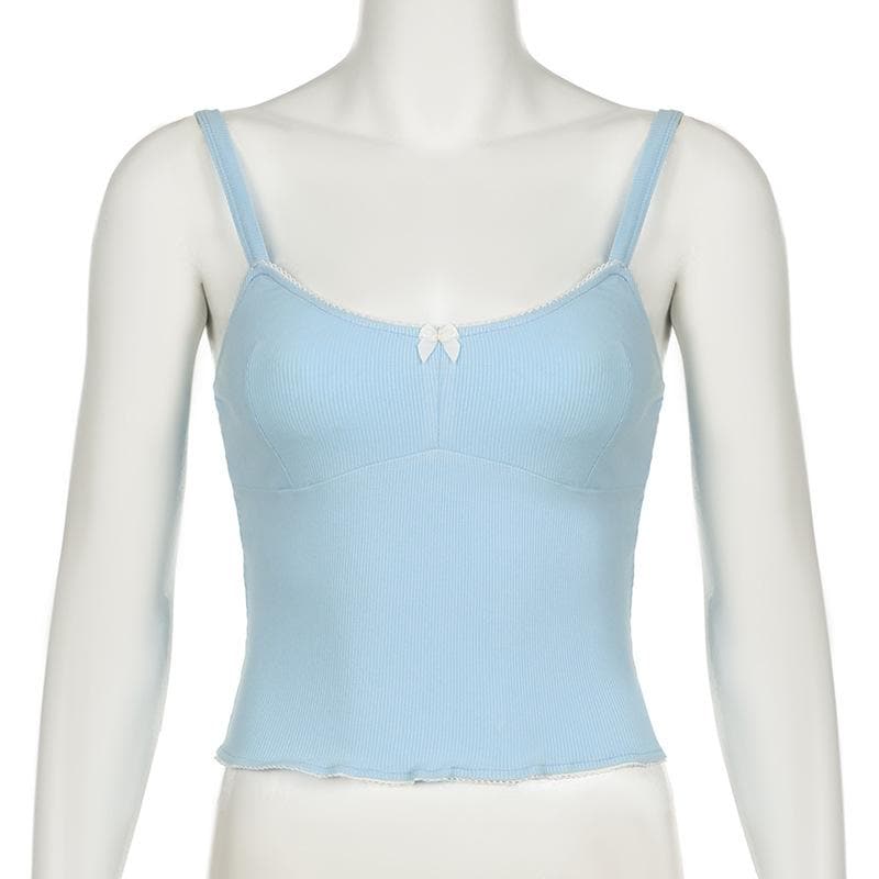 Ribbed bowknot solid backless cami top
