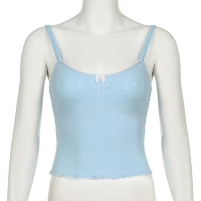 Ribbed bowknot solid backless cami top