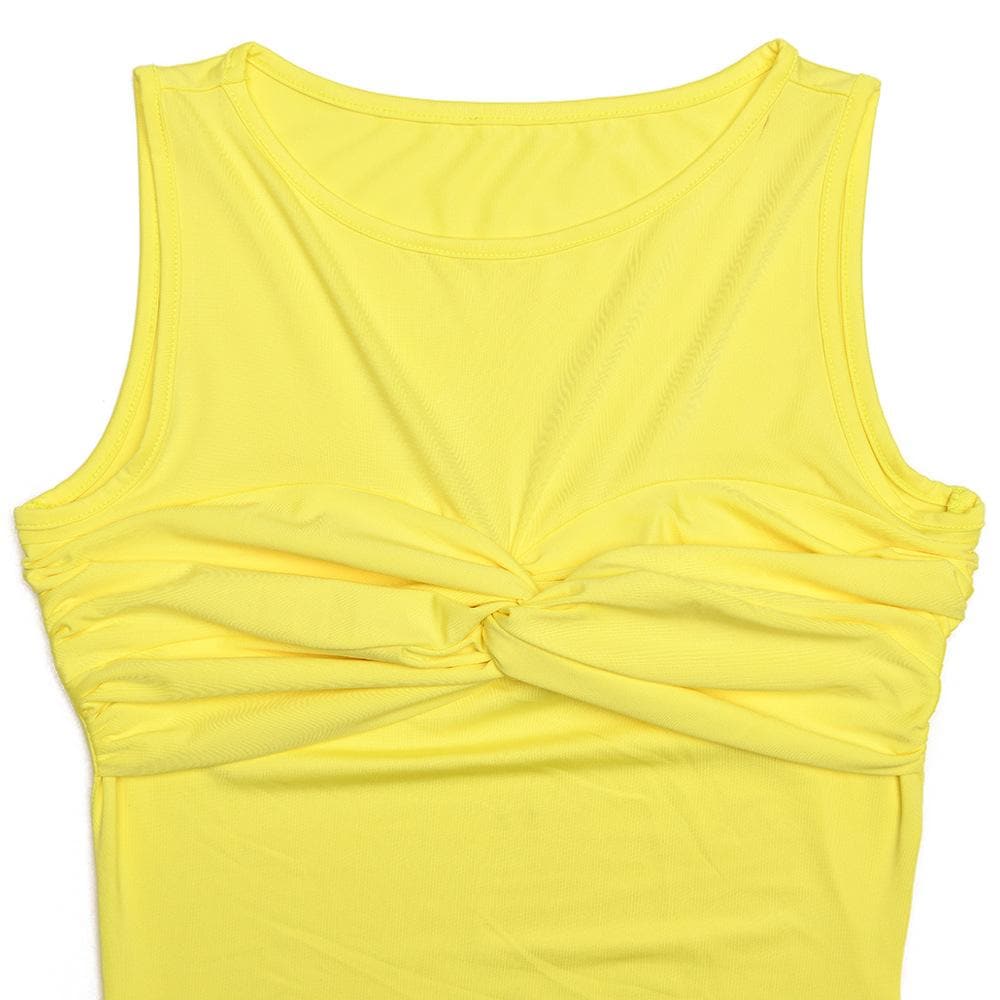 Sleeveless crewneck ruched knotted solid maxi dress